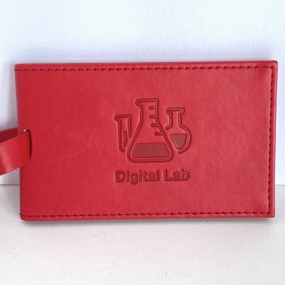 Digital Lab Red Faux Leather Luggage Tag with Buckle Strap 4.5in - Picture 1 of 5